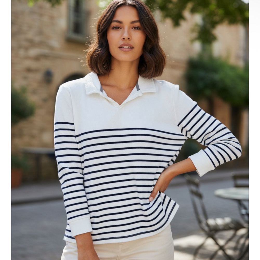 OLD NAVY - Women's Striped Long‎ Sleeve Top - White and Black, Size XL